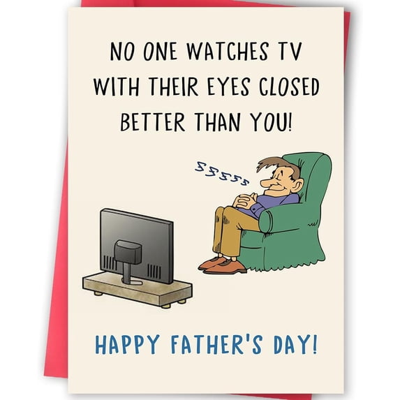 Funny Father's Day Card for Dad Grandpa, Humorous Fathers Day Gift from Daughter Son, Unique Dad Card, Watches TV with Eyes Closed Cards