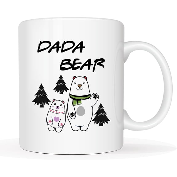 Funny Father's Day Dada Bear Coffee Mugs, Birthday Gift Idea for Dad Daddy Papa Father Him, White 11 Oz
