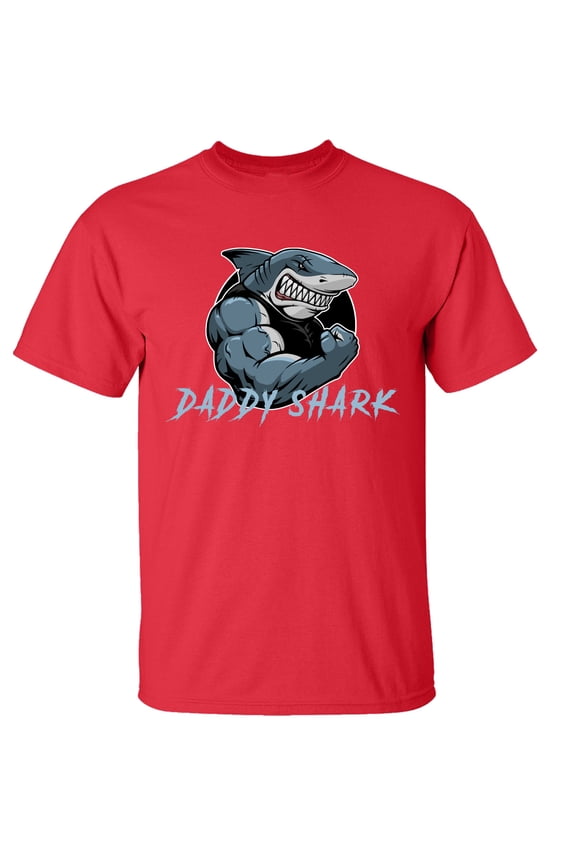 Funny Father's Day Daddy Shark Short Sleeve T-shirt-Red-small