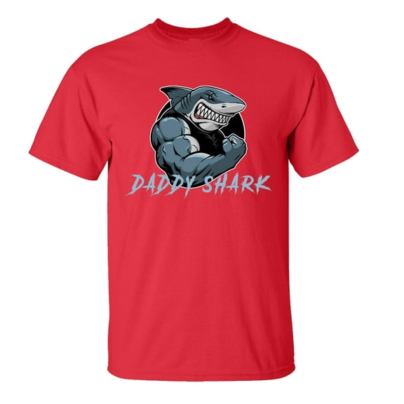 Funny Father's Day Daddy Shark Short Sleeve T-shirt-Red-small