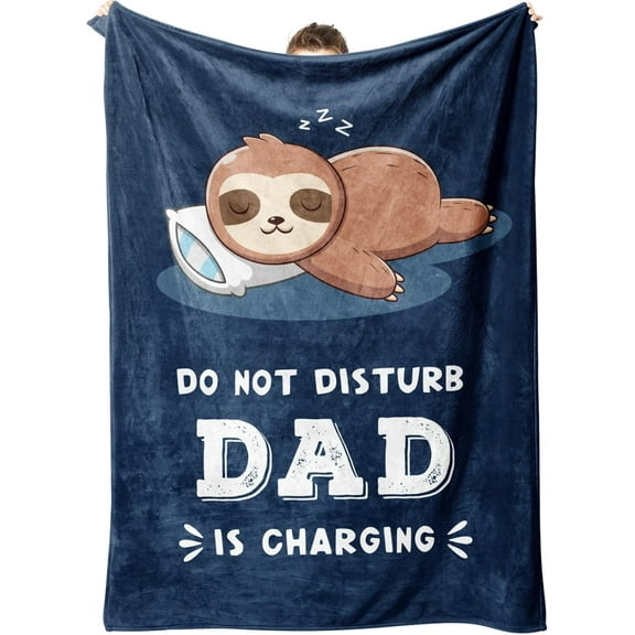 Funny Fathers Day Birthday Gifts for Dad, Dad is Charging Sloth Blanket 60" x 50", Present for Father from Daughter Son, Daddy Gifts for Fathers Day Christmas, Super Soft Throws Blanket for Father