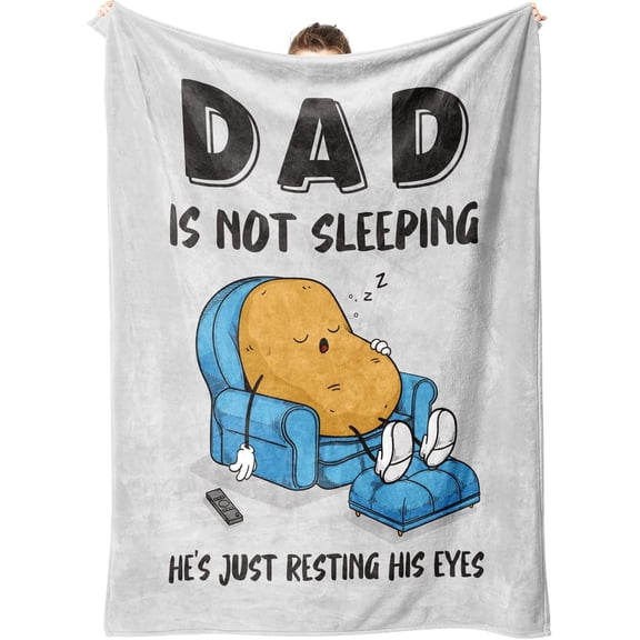 Funny Fathers Day Birthday Gifts for Dad Husband, Dad is Not Sleeping Blanket, Dads Gifts from Daughter Son, Super Soft Throws Blanket for Napping 60" x 50"