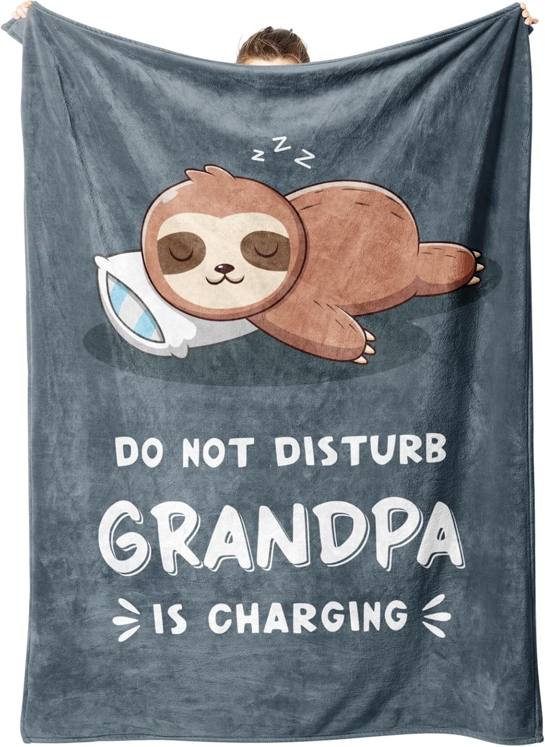 Funny Fathers Day Birthday Gifts for Grandpa, Grandpa is Charging Sloth Blanket, Gifts for Grandpas from Grandkids, Grandpas Present for Christmas, Super Soft Blanket for Grandfather