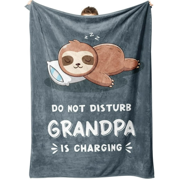 Funny Fathers Day Birthday Gifts for Grandpa, Grandpa is Charging Sloth Blanket, Gifts for Grandpas from Grandkids, Grandpas Present for Christmas, Super Soft Blanket for Grandfather