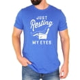 thumbnail image 1 of Funny Fathers Day Shirt Just Resting My Eyes  Sleeping Dad Recliner Graphic Tee Heather Blue Shirt Adult Small, 1 of 6