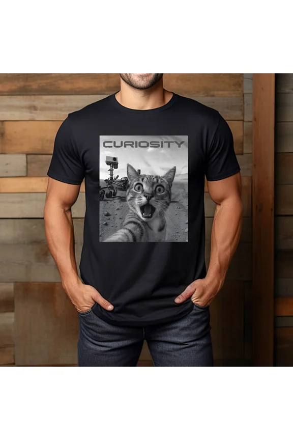 Funny Feline Selfie Meme On Mars Curiosity Space Discovery Unisex T-Shirt, up to size 5XL