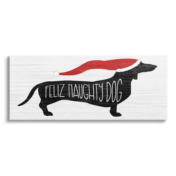Funny Feliz Naughty Dog Dachshund Holiday Graphic Art Gallery Wrapped Canvas Print Wall Art
