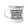 thumbnail image 1 of Funny Fiance 12oz Camper Mug, I'm Engaged to the World's Best Vice President in the History of, Gifts For, Present From, For Fiance, 1 of 2
