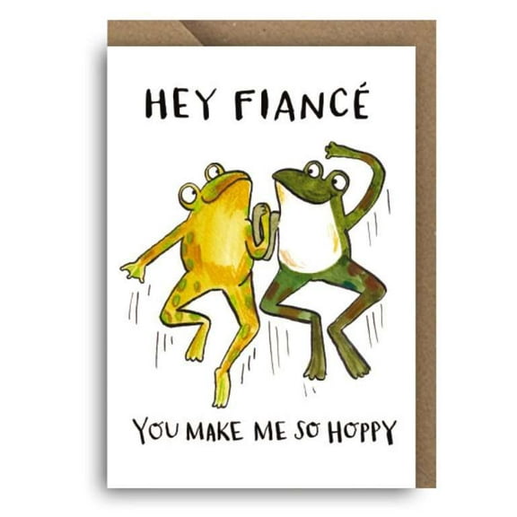 Funny Fiance Card - "You Make Me So Hoppy" Frogs Design - Cute Engagement Greeting Card with Envelope - Perfect for Proposals, Weddings, or Just Because