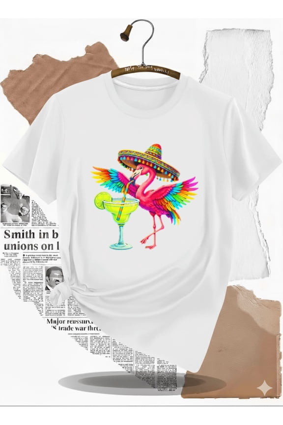 Funny Fiesta Flamingo Margarita Sombrero Party T-Shirt, for men & women, S-5XL