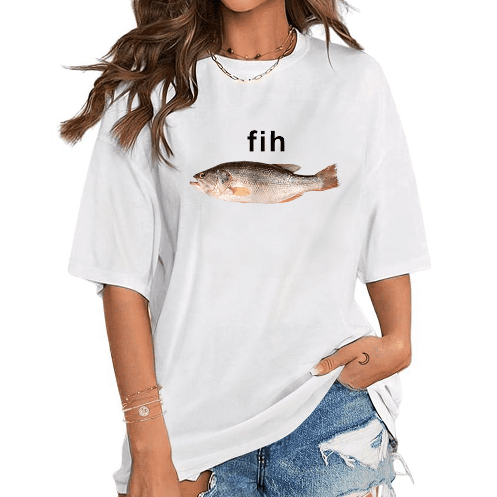 Homur Fish Funny “Fih” Fish Meme T Shirts Simple Humor Misspelled Graphic Tees ...