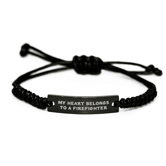 Funny Firefighter Gifts from Men to Firefighters - 'My Heart Belongs To A Firefighter' Rope Bracelet for Mother's Day