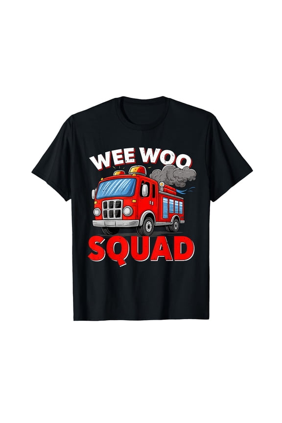 Funny Firefighter T-Shirt with Cartoon Fire Truck Design for Fireman Enthusiasts
