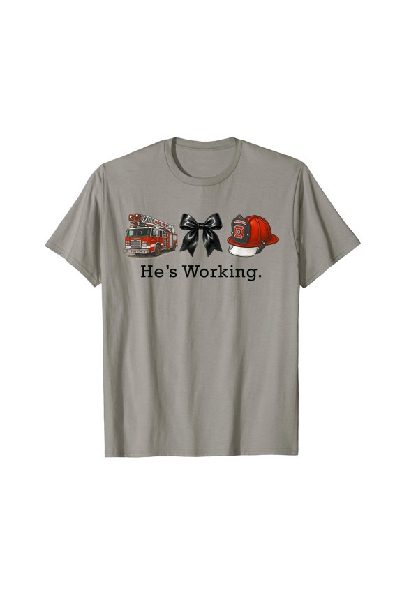 Funny Firefighter Wife T-Shirt with Fire Truck and Helmet Graphics, Perfect Gift for Proud Spouses