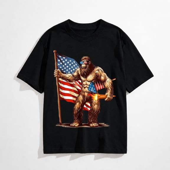 Funny Fireworks Shirt for Men Women Fireworks 4th of July Men Sasquatch American US Flag T-Shirt