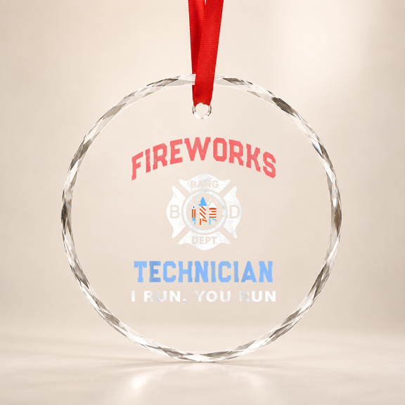 Funny Fireworks Technician America Firefighter Pyro Expert Glass Ornament