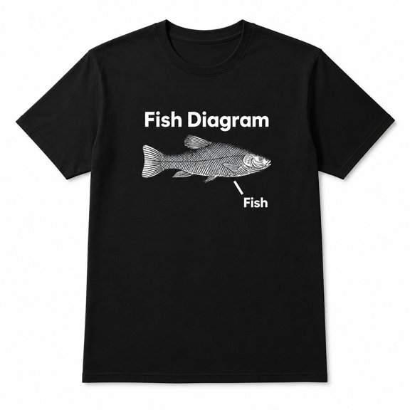Funny Fish Diagram Graphic T-Shirt, Unisex Classic Fit Meme Tee