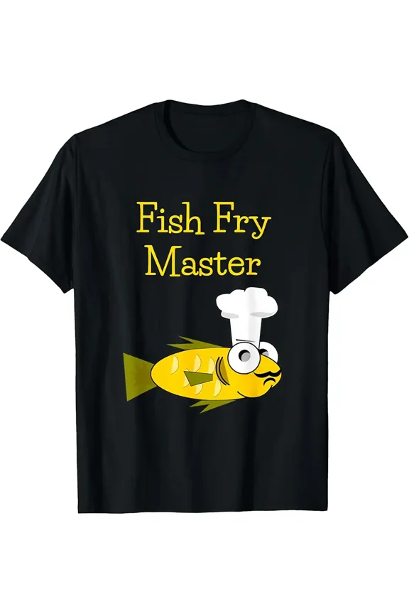 Funny Fish Fry Master Chef Cartoon Graphic for Men Women Short Sleeve Novelty T-Shirt