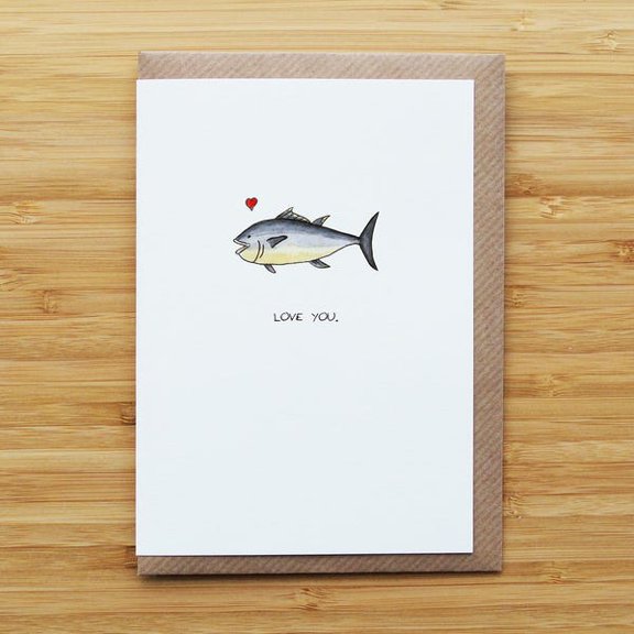 Funny Fish Love You Card for Partner, Cute Illustration for Anniversary or Valentine's Day