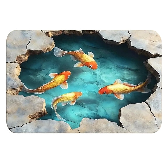 Funny Fish Mat with Realistic 3D Effects,Watercolor Pond Floor Mats Non-Slip Welcome Door Mat, Indoor Outdoor Entrance Rug for Home Living Room Bedroom Kitchen Porch Yard Decor,60x40cm