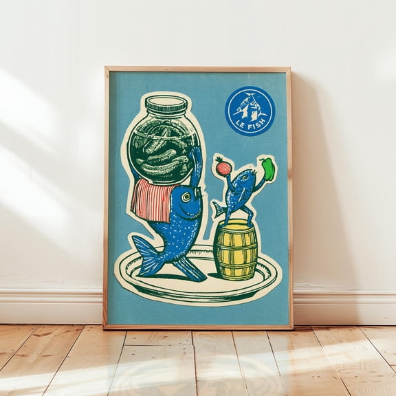 Funny Fish Poster Seafood Print Kitchen Wall Art 1