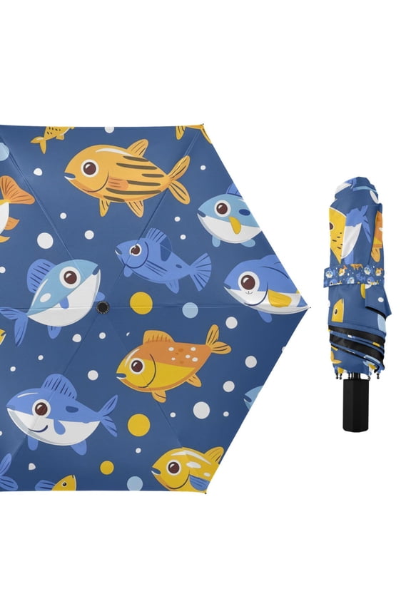 Funny Fishes Compact Sun Umbrella Windproof Travel Umbrellas for Rain Strong Portable UV Protection