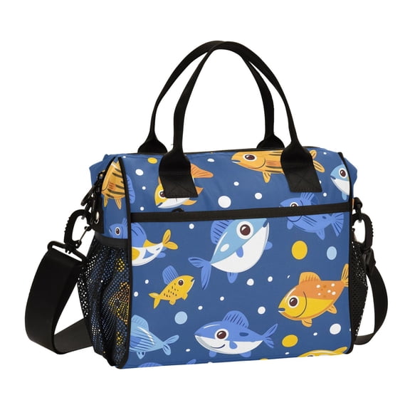 Funny Fishes Lunch Bag Insulated Lunch Box Leakproof Reusable Cooler Tote Adjustable Shoulder Strap for Men Women 12L