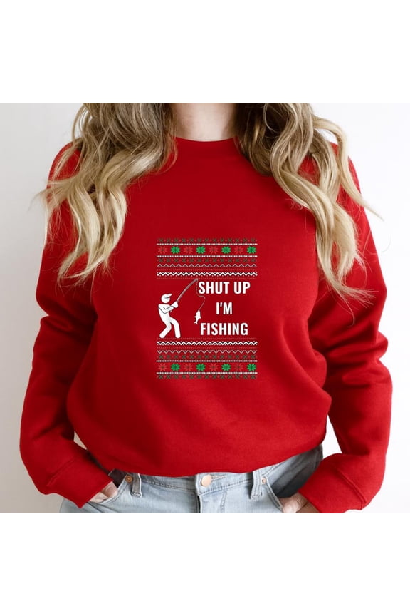 Funny Fishing Christmas Ugly Sweater Gifts For Fishers Holiday Graphic SW10812 Unisex Sweatshirt, Up to Size 5XL