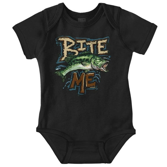Funny Fishing Humor Bite Me Joke Romper Boys or Girls Infant Baby Brisco Brands 12M