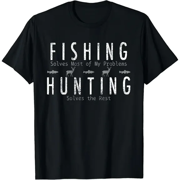 Funny Fishing Hunting Deer Fish Quote Unisex Short Sleeve Graphic T-Shirt