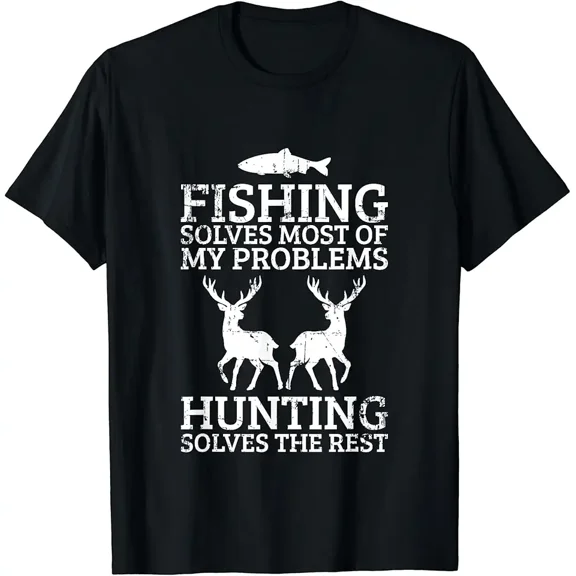 Funny Fishing Hunting Deer Graphic for Outdoorsman Men Short Sleeve Novelty T-Shirt