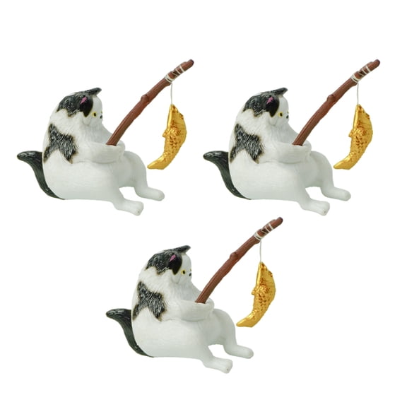 Funny Fishing Kitten for Aquarium Glass WallDecoration Landscaping Cute Kitten FishTank Cartoon Decors Statue PVC