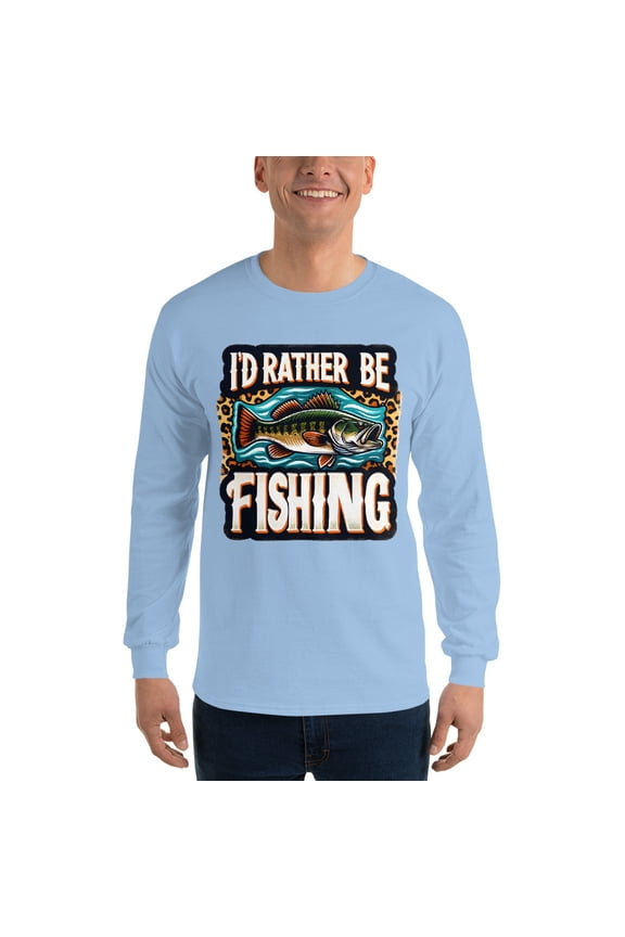 Funny Fishing Long Sleeve Shirt, I'd Rather Be Fishing Graphic Tee, Angler (2XL)