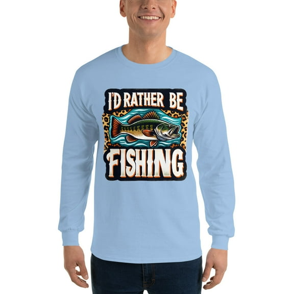 Funny Fishing Long Sleeve Shirt, I'd Rather Be Fishing Graphic Tee, Angler (L)