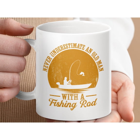 Funny Fishing Mug, Old Man with Fishing Rod Gift Cup