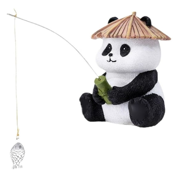 Funny Fishing Panda Statues Cute Panda Sculpture for Aquarium Tank Garden Pond Decor Animal Ornaments Collectible Figurines Home Desk Decoration Gift for Animal Lovers Garden Decor