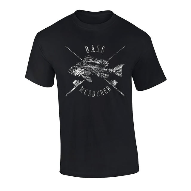 Funny Fishing Parody Bass Murderer Graphic Short Sleeve T-Shirt-XL Black