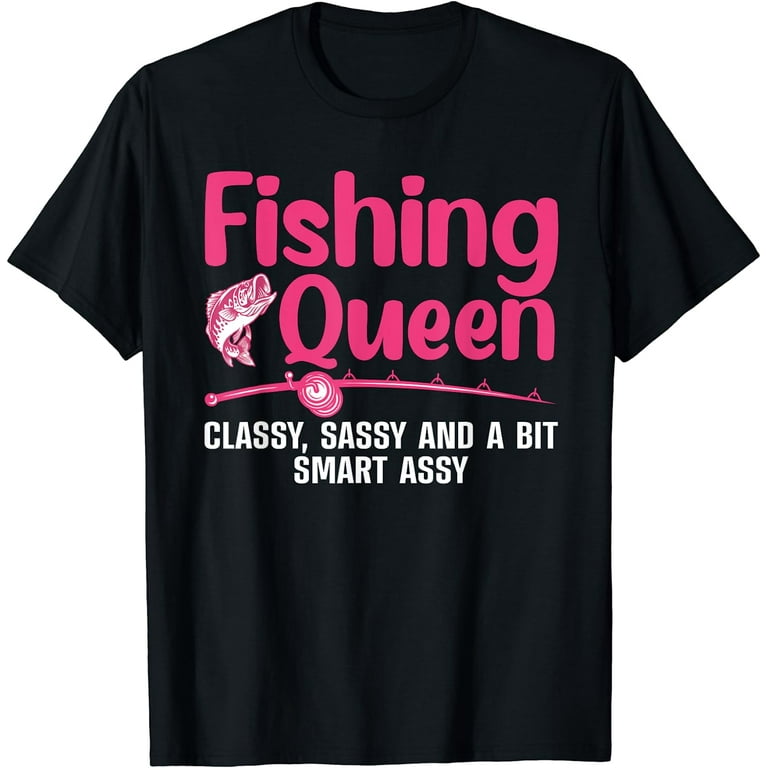 PAGLIO Funny Fishing Queen Design for Women Ladies Fishing Lovers T-Shirt, adult Unisex, Size: XL, Black