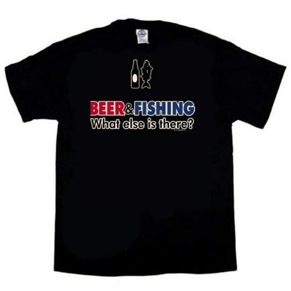 Funny Fishing Short Sleeve T-shirt Beer & Fishing What Else is There?-Black-Small