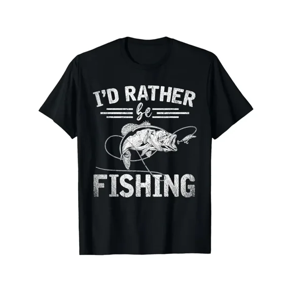 Funny Fishing T-Shirt - "I'd Rather Be Fishing" Graphic Tee with Jumping Fish Design - Lightweight Everyday Shirt for Anglers - Shirt with Text - Ideal Gift for, Fishing
