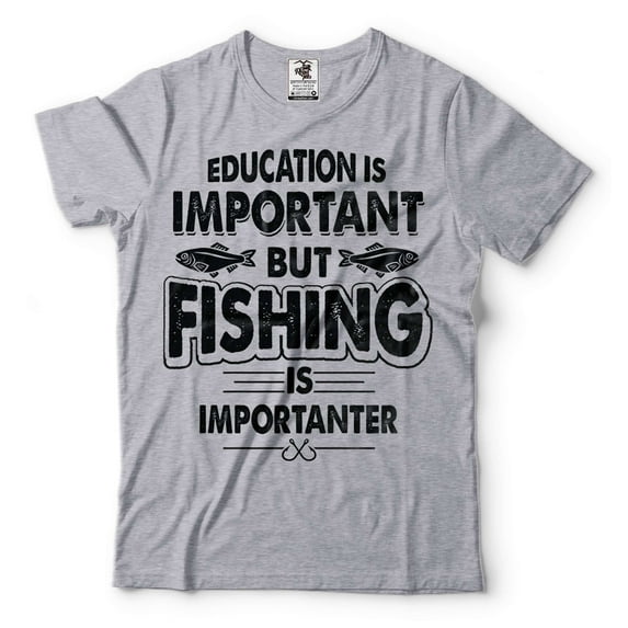 Funny Fishing Tee Education Is Important But Fishing Is Importanter Tee Fishing Joke Shirt (3X-Large Grey)