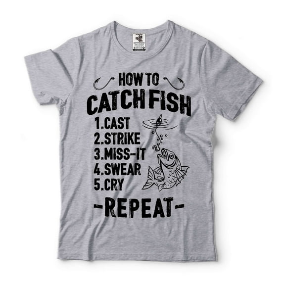 Funny Fishing Tee How To Catch Fish Shirt Fisherman Gifts Father's Day Fishing Tee Fishing Gifts (Small Grey)
