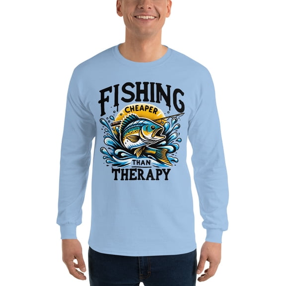 Funny Fishing Therapy Long Sleeve Shirt, Angler Gift, Fisherman Tee (2XL)