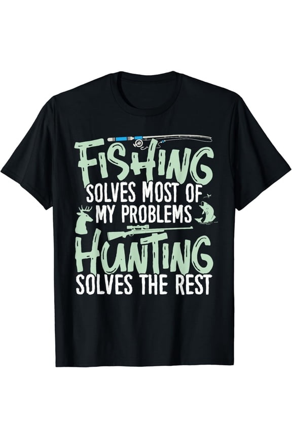 Funny Fishing and Hunting Graphic T-Shirt Retro Outdoor Sports Men's Tee Fisherman Hunter Gift Apparel Soft Cotton Top