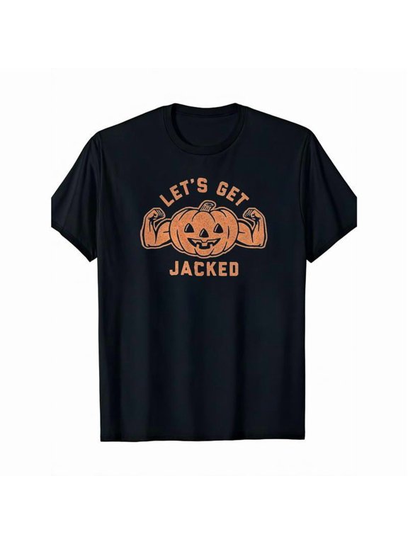 Funny - Fitness - Halloween Graphic Tee,Tops Has Bold “‘Muscle - Pumpkin - Workout’ Pattern” Design,Round Neck Regular Fit T - shirts, Size(S - 5XL)