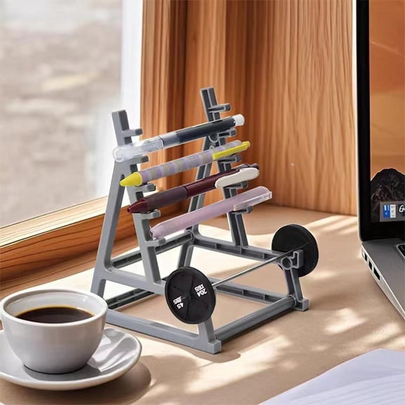 Funny Fitness Themed Mini Barbell Pen Stand, Stylish Sturdy Desk Organizer, Multiuse Stationery Storage Rack for Home Office Desktop Decor