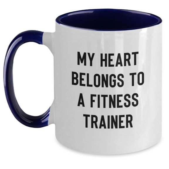 Funny Fitness Trainer Gifts from Men for Women - My Heart Belongs To A Fitness Trainer Two Tone Coffee Mug, Christmas Unique Gifts for Fitness Trainers