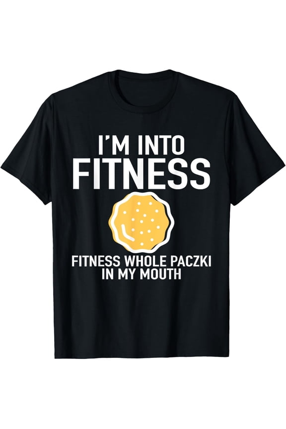 Funny Fitness Whole Paczki In My Mouth T-Shirt Polish Donut Humor Graphic Tee Retro Foodie Workout Apparel