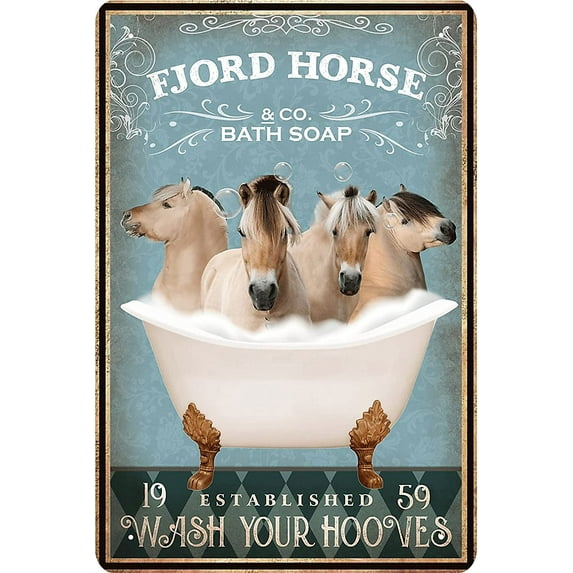 Funny Fjord Horse Decor Bathroom and Bathtub Decor Fjord Horse lovers Gift Farm Decor Tin Signs Wall Art Poster Retro Metal Poster Bar Home Bathroom Wall Decoration Sign Accessories 8x12 Inch
