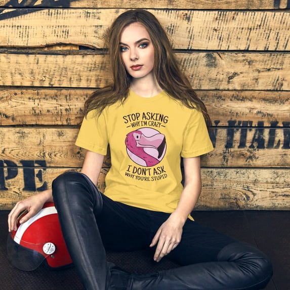 Funny Flamingo Bird Lover Graphic Novelty Tees Premium T-Shirt (Yellow, XL)